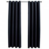 Draperii opace cu inele metalice, 2 buc., negru, 140 x 245 cm