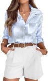 Bluza Dama BUNSLOOM, Maneca Lunga, Nasturi, Dungi Albastre-Albe -L