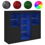 Servanta cu lumini LED, 3 buc., negru, lemn prelucrat