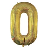 Balon de Petrecere din Folie Metalizata Aurie Holografica Nr.0 - 110cm, CMCLASS