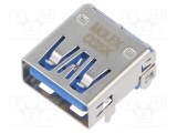 Conector USB A soclu 9 pini THT unghi 90&deg; aurit MOLEX USB 3.0 pentru PCB