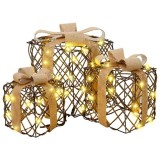 vidaXL Cutie cadou cu 60 LED 3 pcs Alb cald 20 x 20 x 20 cm Ratan 42019097