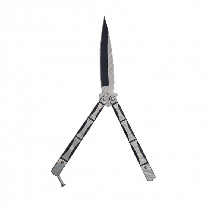 Cutit fluture Butterfly, Balisong, 24 cm, model schelet 3D,model culoare gri, culoare negru