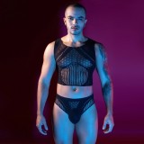 Set Lenjerie Barbati 2 Piese, Material Elastic, Negru, S-L