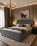 Pat Bravo 160x200 cm Lada Depozitare Tapitat Stofa Gri Somiera Inclusa (cod G15-38)