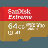 Cumpara ieftin Micro Secure Digital Card SanDisk Extreme, 64GB, Clasa 10, R/W speed: 100MB/s/60MB/s, include adaptor SD (pentru telefon)