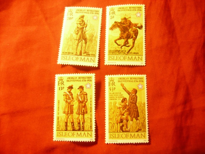 Serie Insula Man 1976 - 200 Ani - Independenta SUA ,4 valori