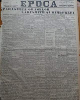 Ziarul Epoca, 14 Decembrie 1899 ; Parasirea oraselor Ladysmith si Kimberley foto
