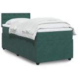 Cumpara ieftin Pat box spring cu saltea, verde &icirc;nchis, 90x190 cm, catifea