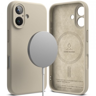 Husa MagSafe pentru Apple iPhone 16, Ringke, Silicone, Crem foto