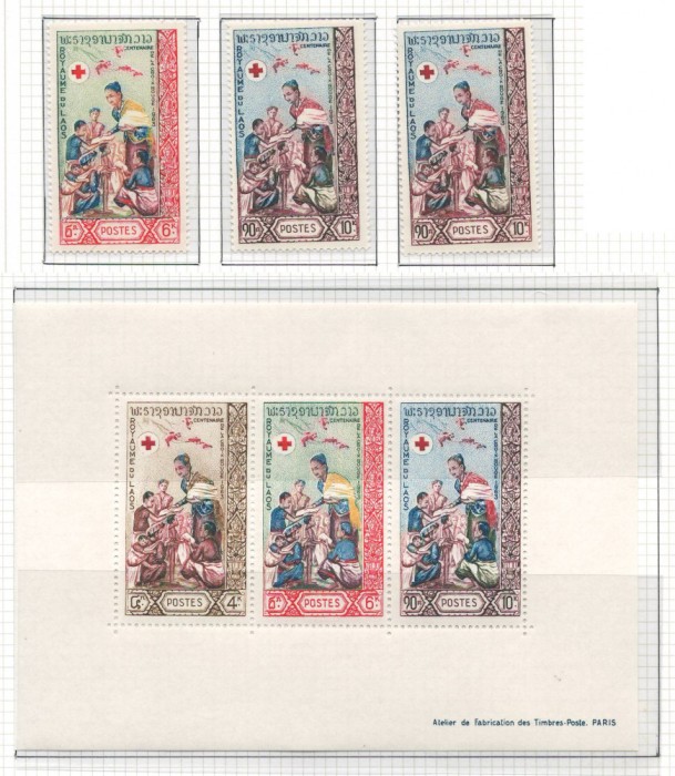 Laos 1963 Mi 132/34 + bl 32 MNH - 100 de ani de la Crucea Rosie Internationala