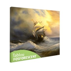Tablou fosforescent Corabie pe furtuna - 40 cm x 40 cm