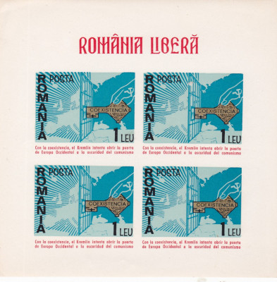 EXIL ROMANIA - SPANIA 1969 BLOC NEDANT.EUROPA CEPT,BLOC,MNH,ROMANIA. foto