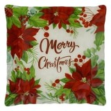 Platou de Craciun din Sticla Alba cu Craciunite Rosii 30x30cm, CMCLASS
