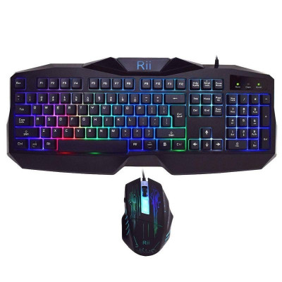 Kit tastatura si mouse gaming, iluminata, USB, 104 taste, Rii foto