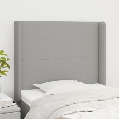 vidaXL Tăblie de pat cu aripioare gri deschis 103x16x118/128 cm textil 3119290 foto
