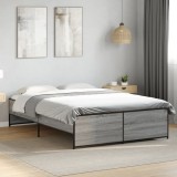 VidaXL Cadru de pat, gri sonoma, 120x190 cm, lemn prelucrat și metal
