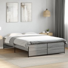 vidaXL Cadru de pat, gri sonoma, 120x190 cm, lemn prelucrat și metal 3279910