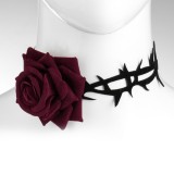 Chocker Gothic, Negru, Bordo, Trandafir, Spini, Poliester, Oem