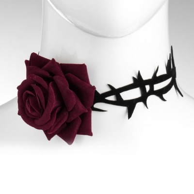 Chocker Gothic, Negru, Bordo, Trandafir, Spini, Poliester foto
