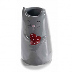 Vaza ceramica gri model Pisica 10 cm x 16 cm foto