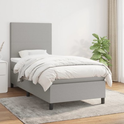 vidaXL Pat box spring cu saltea, gri deschis, 90x200 cm, textil 3141585 foto