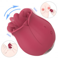 Stimulator Clitoris Rozy 9 Moduri Vibratii+9 Moduri Miscari &amp;quot;Limba&amp;quot; Silicon USB Rosu Passion Labs foto