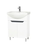 Baza si lavoar ceramic GN0501, mobilier baie stativ 60 cm, circular, front MDF, 2 usi, 2 rafturi, picioare cromate reglabile, alb/antracit