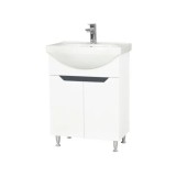 Baza si lavoar ceramic GN0501, mobilier baie stativ 60 cm, circular, front MDF, 2 usi, 2 rafturi, picioare cromate reglabile, alb/antracit