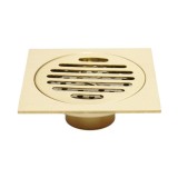 Sifon de pardoseala patrat cu gratar detasabil, auriu satinat, 100x100 mm
