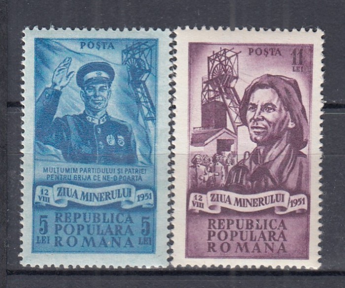 ROMANIA 1951 LP 285 ZIUA MINERULUI SERIE MNH