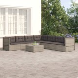 Cumpara ieftin Set mobilier de grădină cu perne, 7 piese, gri, poliratan
