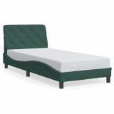 VidaXL Cadru de pat cu lumini LED, verde &icirc;nchis, 90x190 cm, catifea