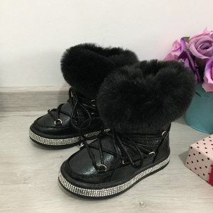Ghete imblanite negre tip clapari de iarna cizme pt fete copii 28 29, Din  imagine | Okazii.ro