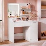 VASAGLE Masa de toaleta Kailyn cu oglinda LED si priza integrata, porturi USB, sertar, rafturi si dulap, PAL, 80x40x132 cm, alb Household NewTrend