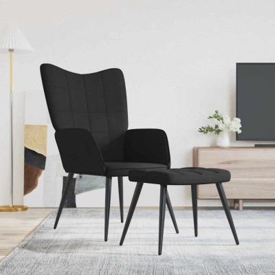 vidaXL Scaun de relaxare cu taburet, negru, textil foto