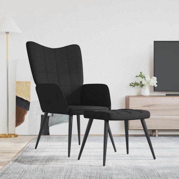 vidaXL Scaun de relaxare cu taburet, negru, textil