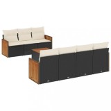 Set mobilier de gradina cu perne, 8 piese, negru, poliratan