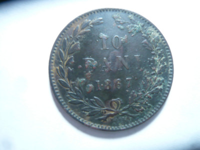 Moneda 10 Bani 1867 Watt ,Carol I ,bronz , cal. f.buna cu eroare foto