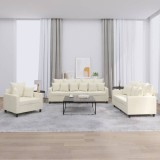 vidaXL Set de canapele cu perne, 3 piese, crem, catifea
