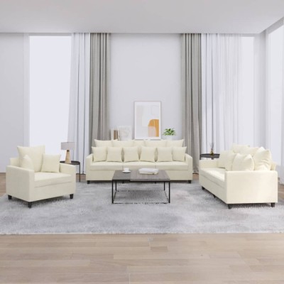 vidaXL Set de canapele cu perne, 3 piese, crem, catifea 3201688 foto