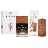 Pachet Complet Odorizant Auto K2 EVOS SPARTA: Pandantiv Lemn + Parfum Spray 50ml, Aroma Chypre (Grapefruit, Cedru, Mosc)