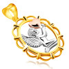 Pandantiv din aur combinat 14K - înger cu o inimă în mâini, în cadru oval