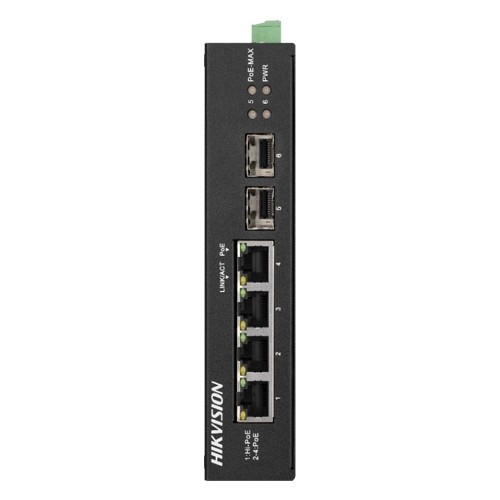 Switch 4 porturi Gigabit PoE&#039;2 porturi uplink SFP - HIKVISION DS-3T0506HP-E-HS SafetyGuard Surveillance
