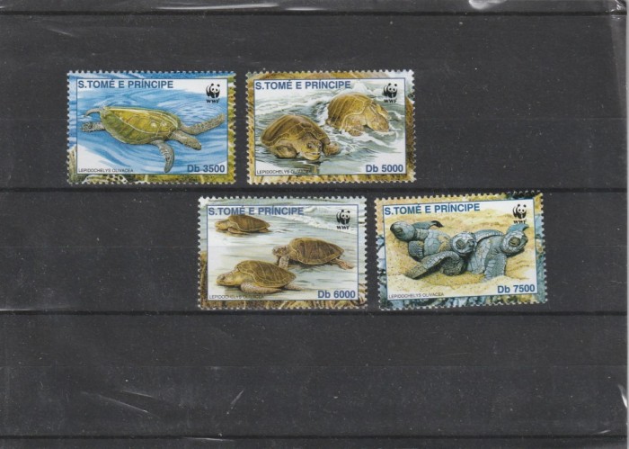 Sao Tome e Principe 2001 - Fauna , WWF , Testoase , serie 4 valori , dantelate , MNH , Mi.1899-1902