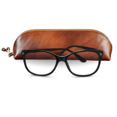 Husa ochelari din piele naturala, maro