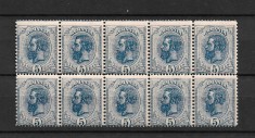 ROMANIA 1893-1908 - SPIC DE GRAU, 5 BANI, BLOC DE 10 VALORI, MNH (3) - LP 51d