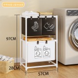 Dulap de Depozitare cu doua straturi, Flippy, Cos pentru Haine Murdare, 97x28x57 cm, Alb