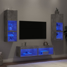 Unitati TV de perete cu LED-uri 6 piese gri beton lemn compozit foto