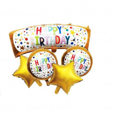 Aranjament decorativ, 5 baloane folie metalizata, inscriptie Happy Birthday